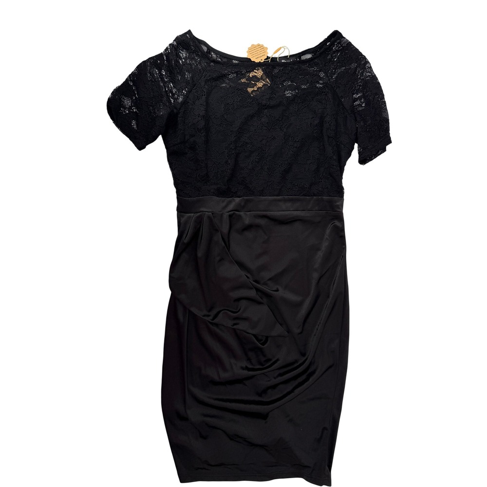 Mmondschein Black Lace Top Draped Sheath Cocktail Dress NWT Large
